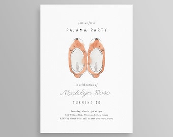 Pajama Party Invitation Template, Self-Editing Slumber Party Invite, Printable Birthday Party, Cozy Slippers, INSTANT DOWNLOAD, DIY #094GBD2