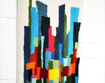 Handmade Tufted Abstract Rug Wall Hanging Reflection Perception, Free Shipping to the Continental US