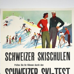Original 1948 Hans Thoeni Swiss Tourism Poster Escuelas de esquí, envío gratis