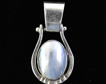 Vintage Sterling Silver and Mother of Pearl Southwestern style Pendant, Free Shipping