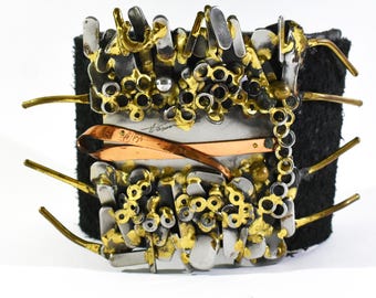 Signed Brutalist Richard Bitterman Mixed Metal Statement Belt Buckle with 2 Leather Belts , Free Shipping