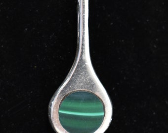Colgante de cuchara de malaquita y plata esterlina de estilo modernista del suroeste vintage firmado, envío gratuito