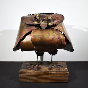Signed Brutalist Tom Joris Metal Owl Sculpture, FREE SHIPPING