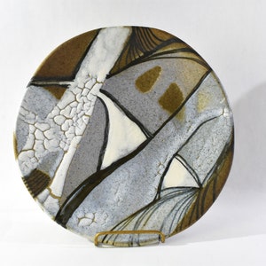 Vintage Signed Modernist Israeli Glazed Art Pottery Plate,, Free Shipping