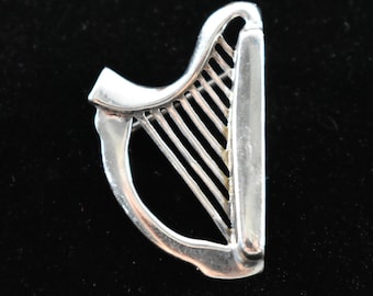Vintage Sterling Silver Harp Pin Brooch, Free Shipping