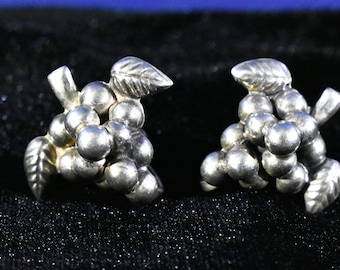 Vintage Mexican Sterling Silver Grape Screw-Back Earrings, Free Shipping