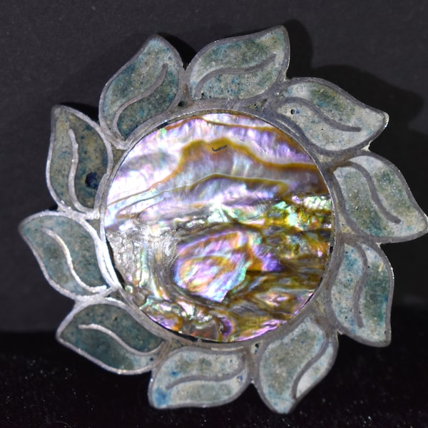 Vintage Taxco Mexican Sterling Silver and Abalone Flower or Sun Converter Brooch FREE SHIPPING