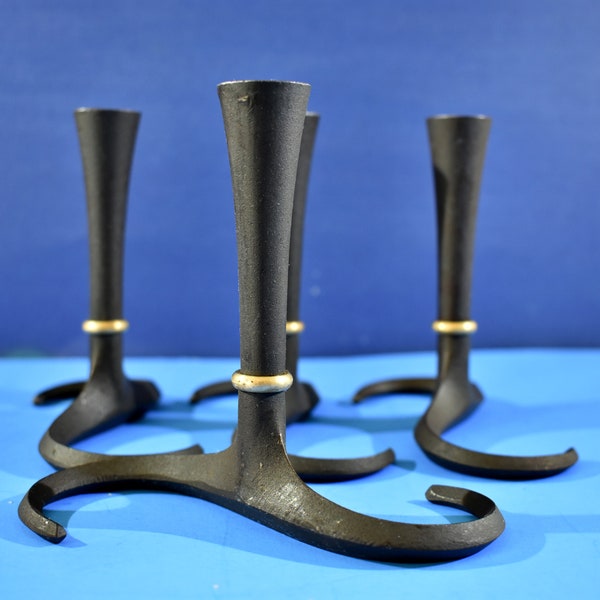 Scandinavian Modern Dansk Cast Iron and Brass S-Shape Candle Holders by Jens Quistgaard, Sets of 2, Free Shipping