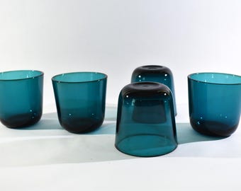 Kaj Franck Nuutajaervi Fasetti Teal Blue Tumblers, Set of 5, Free Shipping