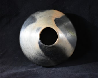 Vintage Signed Mollie Poupeney Black Clay Swirl Vessel, Free Shipping
