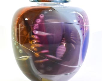 Exquisite Signed Tom McGlauchlin Blown Art Glass Vase Dessin de Bulle,  Free Shipping