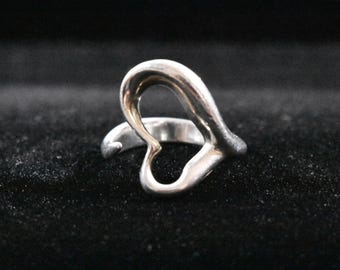 Vintage Tiffany & Co. Elsa Peretti Open Heart Sterling Silver Ring, Free Shipping