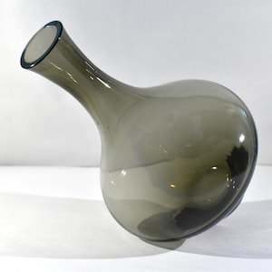 Signed Scandinavian Modern Hand Blown Smoke Glass Vase, Free Shipping