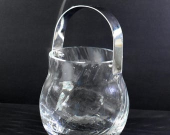 Rare 1970s Skruf Sweden Crystal Ice Bucket with Chrome Handle, Free Shipping