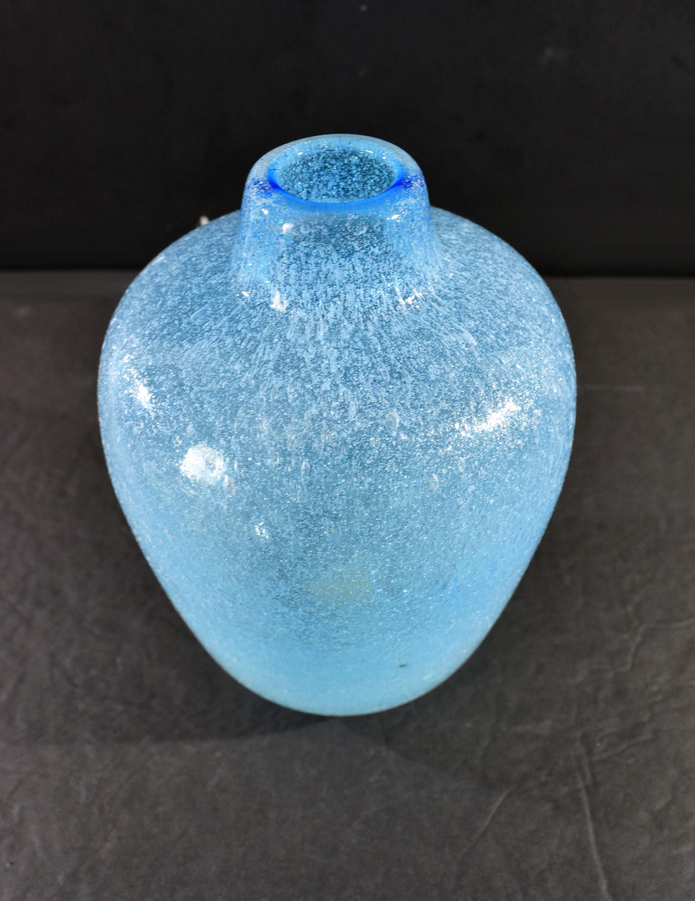 Rare, Vintage Light Blue Murano Pulegoso Art Glass Vase, Attr