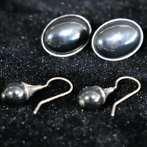 Vintage Sterling Silver and Hematite Earrings, 2 Pairs, FREE SHIPPING