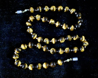 Vintage Tiger’s Eye Round Bead Necklace, Free Shipping