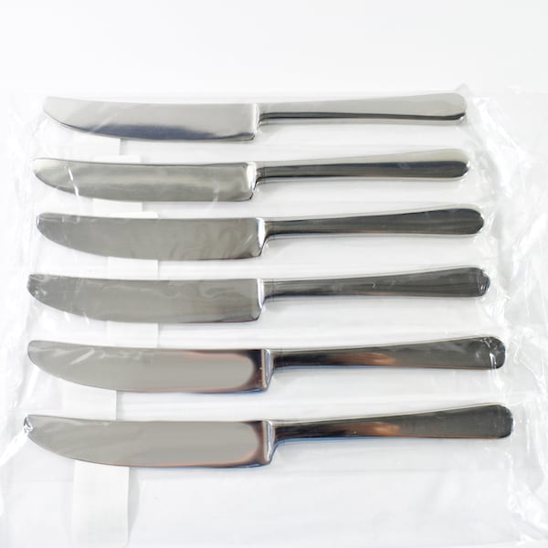 Discontinued Georg Jensen Danish Modern COPENHAGEN Dinner Knives, Set of 6, Designed by Grethe Meyer, New in Box, Free Shipping