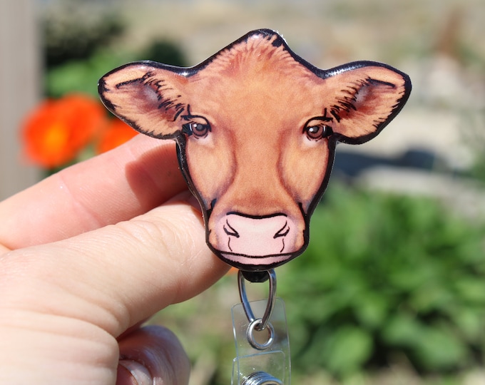 zookeepers vet techs veterinarians farm animal badge reels Red Angus Cow Badge Reel ID holder: Gift for cattle lover