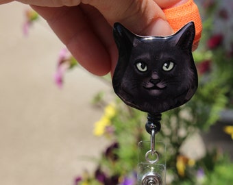 Black Cat 1.5 Id Badge Holder Fun Badge Reel Vet Badge Veterinarian Badge Nursing Badge Medical Badge Veterinarian Badge Teacher Badge Reel Id Badge Reel