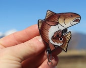 Redfish Badge Reel ID Holder: Gift for Red Drum Gamefish Lover