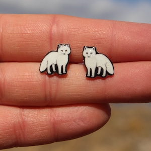 Arctic Fox Earrings : Gift for fox lovers, vet techs, veterinarians, zookeepers cute animal earrings with Stainless Steel Posts