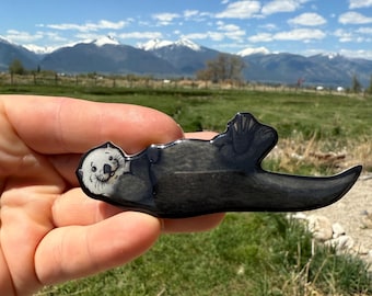 Sea Otter Magnet:  Gift for Ocean Animal Lovers, Vet tech, zookeeper, teacher, cute acrylic animal art for fridge or locker