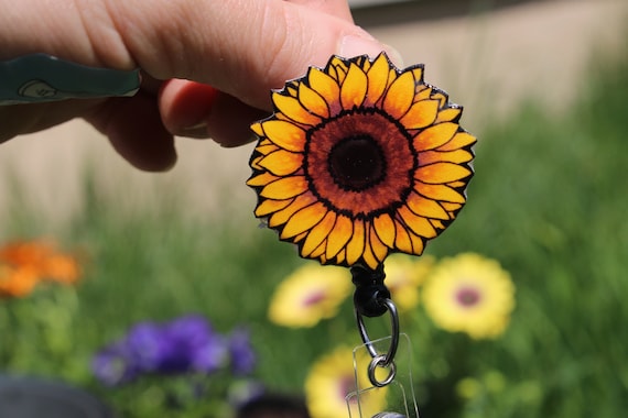 Sunflower Badge Reel ID Holder: Gift for Flower or Garden Lovers