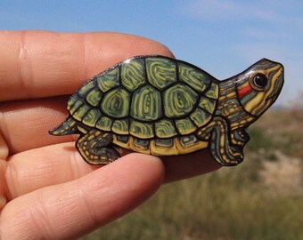 Turtle Magnet: Gift for red eared slider lovers, vet techs, teachers, veterinarians, zookeepers cute animal magnets for locker or fridge