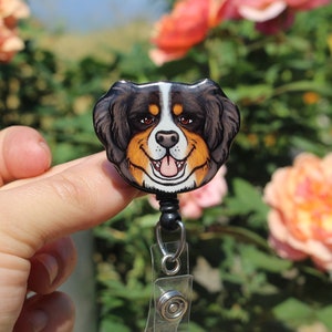 Bernese Mountain Dog Badge Reel Id holder for Nurses, CNAs, HCAs, veterinarians, vet techs Dog lover gift and Cute animal badge reels