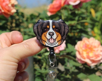 Bernese Mountain Dog Badge Reel Id holder for Nurses, CNAs, HCAs, veterinarians, vet techs Dog lover gift and Cute animal badge reels