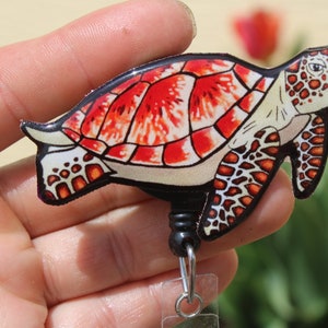 Sea Turtle Badge Reel ID holder: Gift for turtle lovers, scuba divers, zookeepers, nurses, vet techs, veterinarians ocean animal badge reel