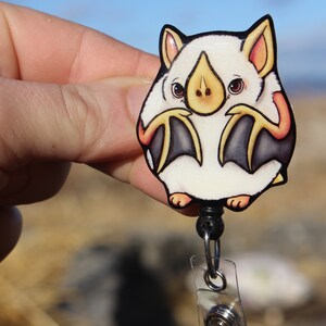 Honduran White Bat Badge Reel ID holder: Gift for bat lovers, Nurses, vet techs, zookeepers, veterinarians cute animal badge reels