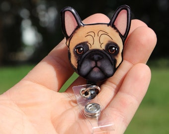 French Bulldog badge reel Bulldog ID holder Gift for Nurses CNA HCA veterinarians zookeepers Cute dog animal badge reels