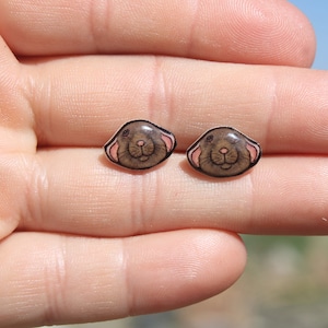 Brown Dumbo Rat Earring Studs: Gift for Rat Animal lovers, vet techs, veterinarians, zookeeper&#39;s cute earrings with Stainless Steel Posts