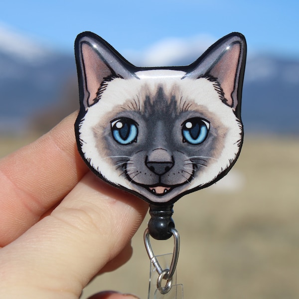 Siamese Cat Badge Reel ID Holder: Gift for cat lovers, vet techs, veterinarians, zookeepers, medical workers animal badge reels