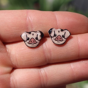 Pig Earrings : Stainless steel posts for sensitive ears gift for pig lovers Pig loss memorial