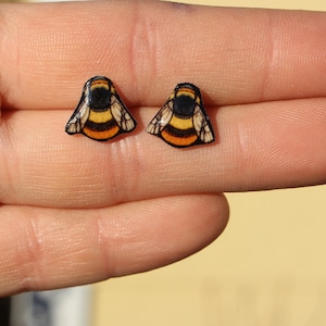 Bumblebee Stud Earrings: Gift for gardener, vet tech, aquarium, zookeeper, veterinarians cute Bumble bee earring stainless steel posts