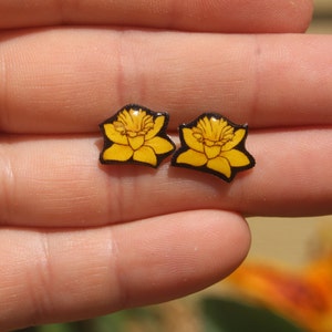 Daffodil Flower Stud Earrings: Gift for animal lovers, vet techs, veterinarians, zookeeper's cute earrings with Stainless Steel Posts