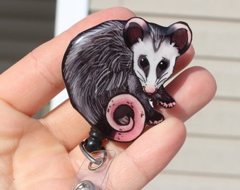 Opossum Possum Badge Reel ID holder: Gift for opossum lovers nurses, vet techs, HCA CNA, veterinarians cute animal badge reels