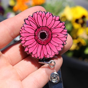 Dahlia Flower Badge Reel Id Holder: Gift for Gardeners, Medical