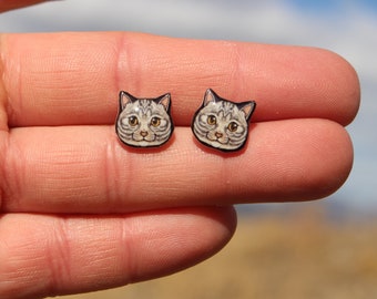 Tabby Cat Earrings : Gift for cat lovers, vet techs, veterinarians, zookeepers cute animal cat earrings with Stainless Steel Post