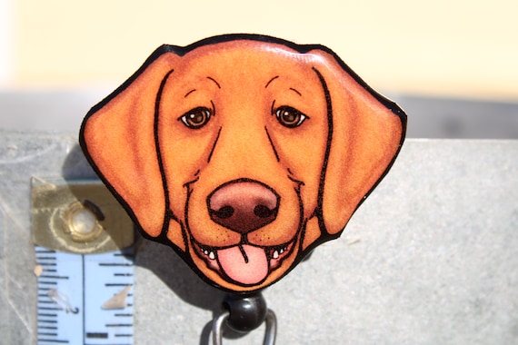 Red Lab Retriever Retractable ID Badge Holder: Gift for Dog Lovers, Vet Techs, Veterinarians, Nurses Cute Animal Badge Reels