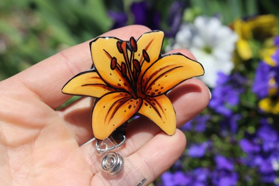 Lily Badge Reel ID Holder: Gift for Flower Lover, Gardener, Vet