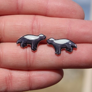 Honey badger Stud Earrings : Gift for ratel lover, vet techs, veterinarian, zookeeper cute animal earrings with Stainless Steel Posts