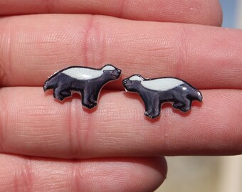 Honey badger Stud Earrings : Gift for ratel lover, vet techs, veterinarian, zookeeper cute animal earrings with Stainless Steel Posts