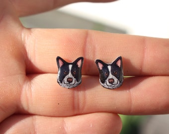 Blue Black Heeler earrings : Stainless steel posts for sensitive ears gift for Dog lovers Gift for cattle dog lover or heeler  loss