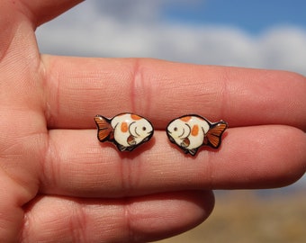 Ranchu Goldfish Stud Earrings: Gift for goldfish lover, vet tech, aquarium, zookeeper, veterinarians cute fish earring stainless steel posts
