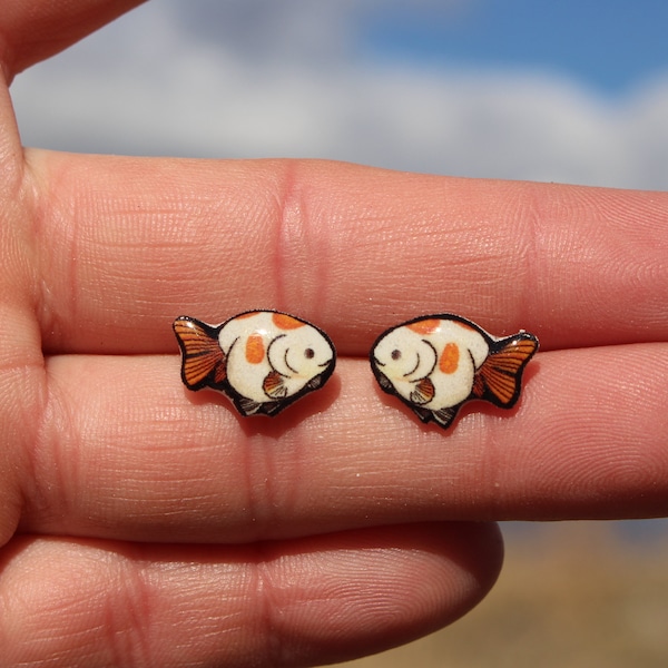 Ranchu Goldfish Stud Earrings: Gift for goldfish lover, vet tech, aquarium, zookeeper, veterinarians cute fish earring stainless steel posts