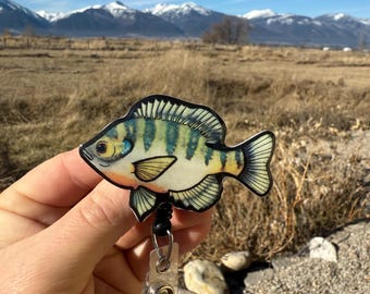 Bluegill Bream Fish Badge Reel ID holder: Gift for Animal lovers, Teachers, nurses, veterinarians, zookeepers acrylic animal badge buddy